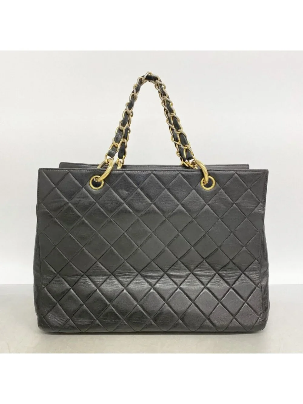 Chanel Chain Tote Quilted Lambskin Black Gold